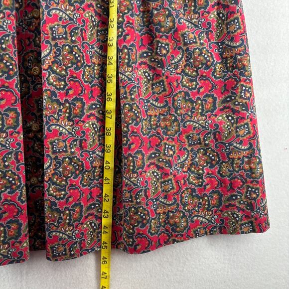 EDDIE BAUER Dress S Twill Paisley Fit & Flare Cottagecore Long Sleeve Cotton Red - Picture 12 of 13